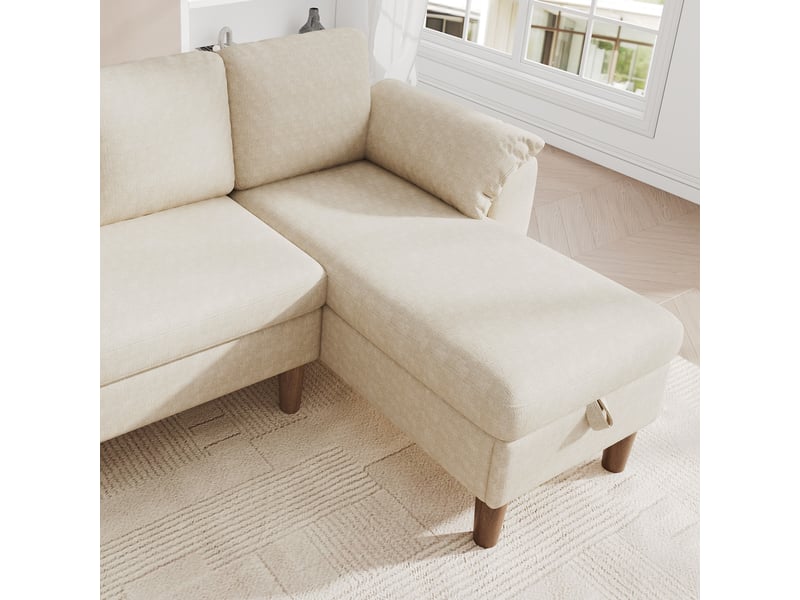  Canapé d'angle 3 places 181 x 125 x 88 cm beige en chenille, méridienne réversible avec rangement usb type c  - Conforama D