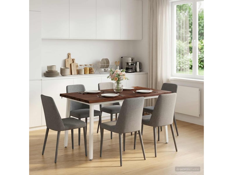  Table à manger moderne 140x80x75 cm bois d'acacia massif marron foncé et blanc  - Conforama C