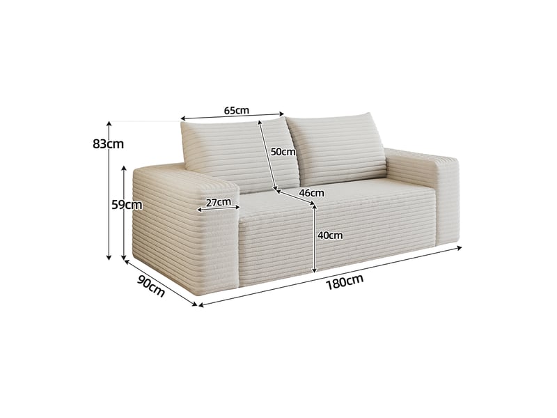 Canapé 2 places blanc crème 180 cm velours côtelé, petit canapé modulable assise profonde sans montage - Conforama C