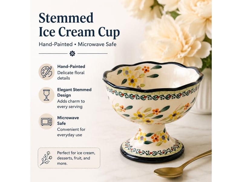  Coupe à glace sur pied en porcelaine, fleurs de printemps  - Conforama D