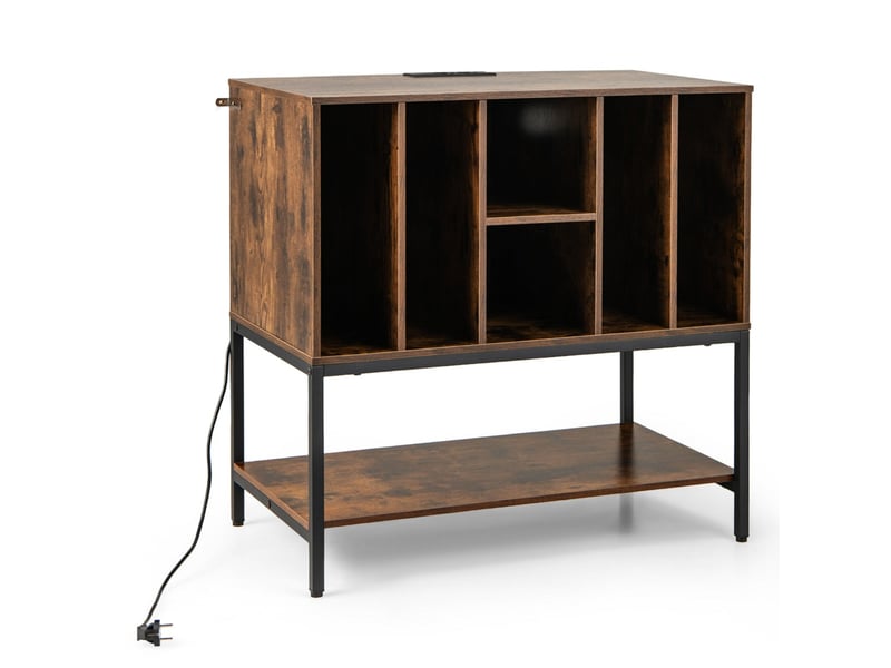  Table de rangement pour disques 80 x 45 x 79,5 cm station de recharge intégrée ambiance cosy style moderne en bois d'ingénierie café 20_0013706  - Conforama A
