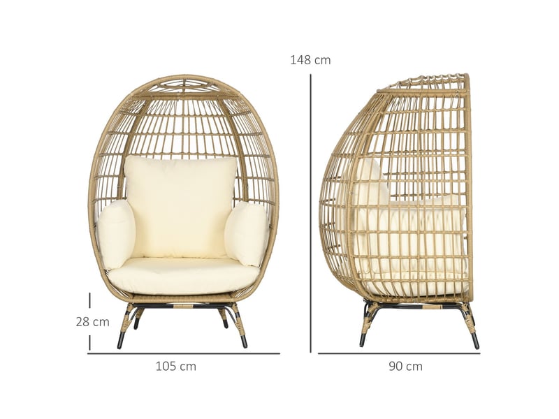 Fauteuil de jardin 105 x 97 x 150 cm rotin forme panier coussin d'assise structure métal kaki  - Conforama B