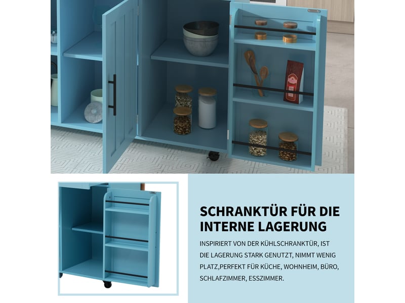  Chariot de service multifonction - dimensions 129x46x91,5 cm - plateau extensible 120x76 cm - couleur bleu 120x46x91.5cm - Conforama E