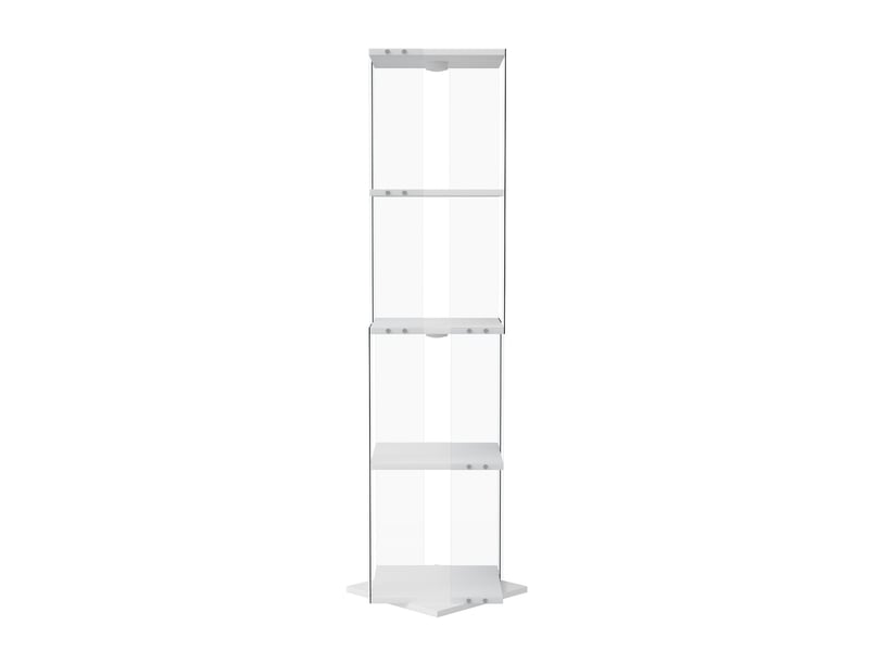  Vitrine verre rotative 360° - 38x38x160cm - bibliothèque pivotante 4 niveaux avec éclairage led multicolore tactile - blanc  - Conforama A