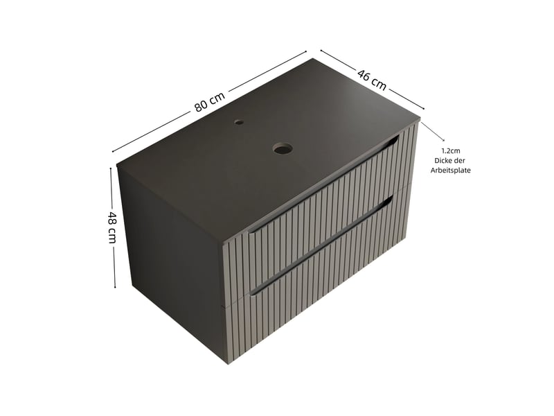 Meuble sous vasque suspendu avec 2 tiroirs et plateau en pierre frittée pour salle de bain gris foncé 80 × 46 × 49,2 cm - Conforama C