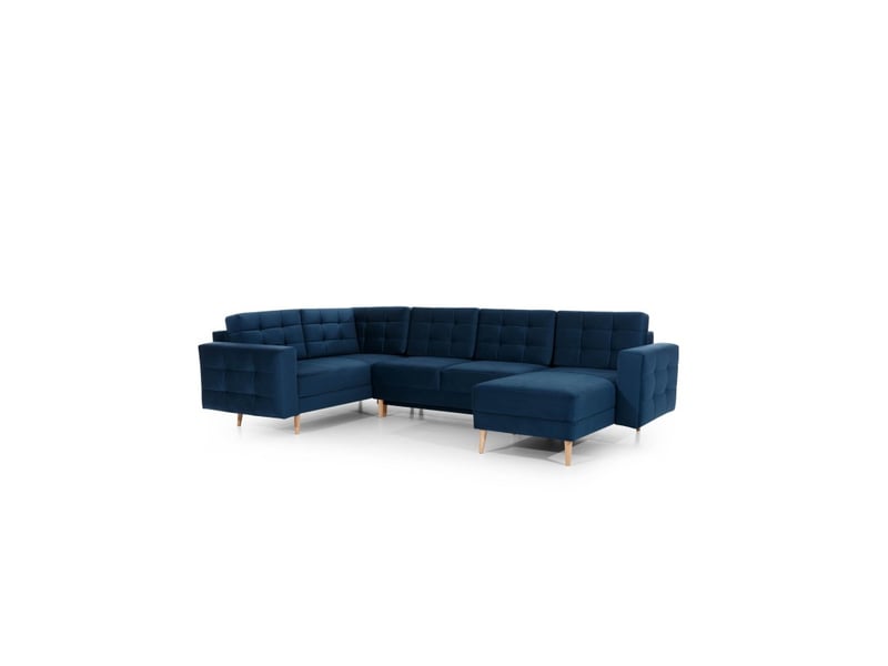  Canapé d'angle panoramique convertible hasgard u 326x202 cm bleu pétrole velours  - Conforama D