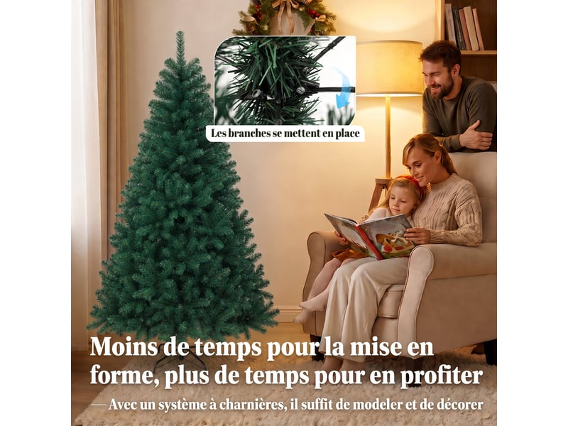  Sapin de noël artificiel 150 cm, support pliable en acier, arbre de noël avec 420 pointes de branches articulées, vert  - Conforama R