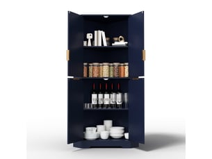 Armoire d'angle 4 portes bleu buffet haut cuisine avec étagères réglables meuble de rangement d'angle 60x60x172 cm