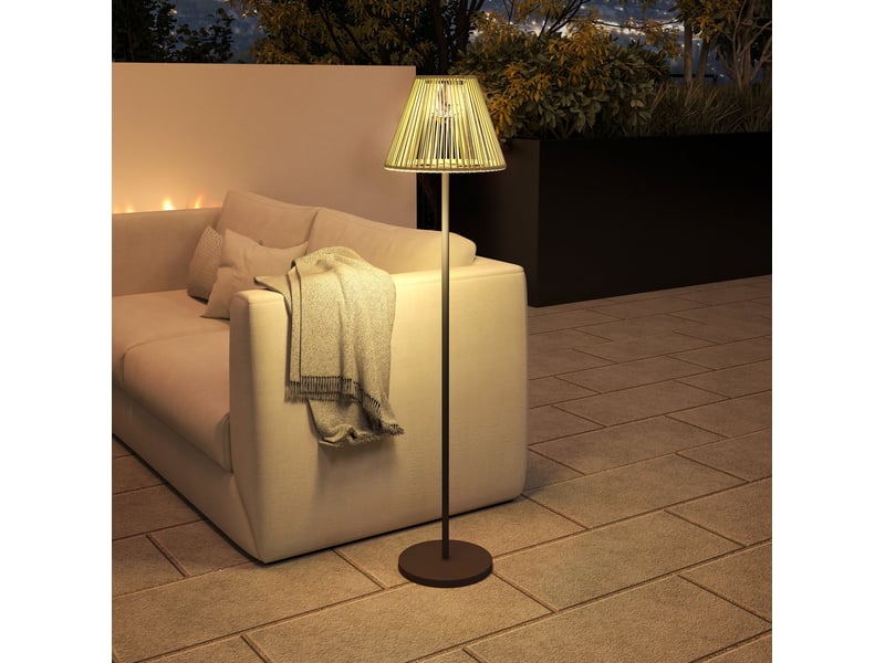 Lampadaire solaire d'extérieur ø33 x 135 cm gris, acier et rotin pe, 25 led avec capteur lumineux - Conforama D