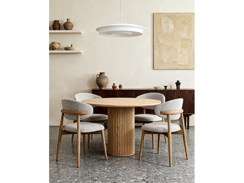  Chaise de salle à manger lot de 2 avec accoudoirs et patins réglables, en tissu et bois d'hévéa noyer argile  - Conforama E