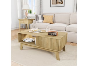 Table basse à porte coulissante avec étagère ouverte, 95 x 48 x 41 cm, couleur bois