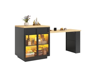 Table à manger extensible 122-194.5cm, îlot de cuisine avec meuble 2 portes, tiroir, niche ouverte, led pilotable par application et usb, noir