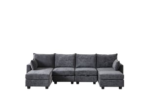 Canapé d'angle réversible fixe <strong>BGSRYAO</strong> <strong></strong> 6 places Tissu gris avec coffre de rangement