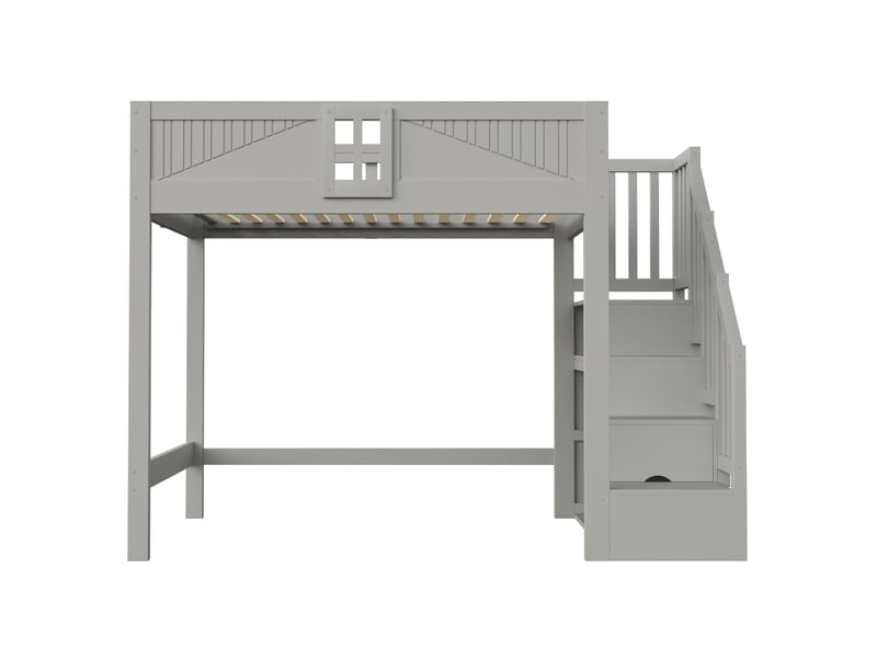 Lit mezzanine enfant,140x200 cm,avec escalier de rangement réversible,gris - Conforama A