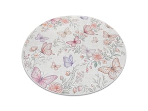 Tapis lavable bambino 61450 cercle papillons pour les enfants antidérapant - crème rose cercle 100 cm