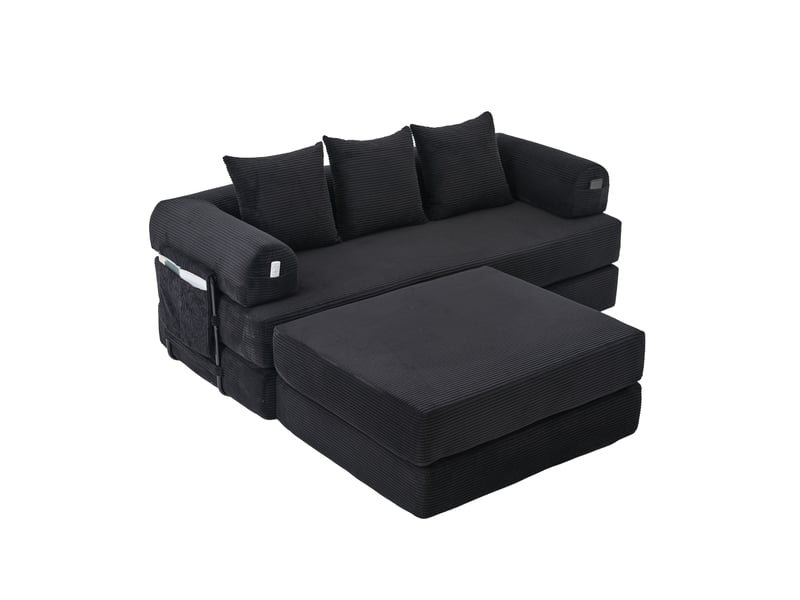  Canapé d'angle réversible fixe 3 places tissu noir canapé compressible - Conforama A