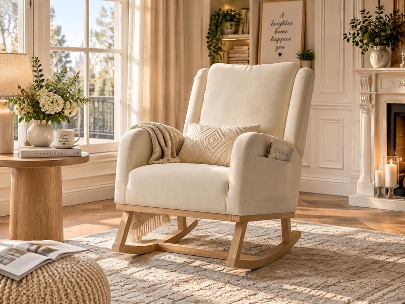  Fauteuil à bascule en lin et coton – fauteuil à bascule confortable – fauteuil à bascule pour se détendre à la maison – dossier rembourré – simple et polyvalent  - Conforama B