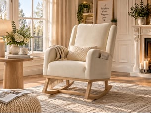 Fauteuil à bascule en lin et coton – fauteuil à bascule confortable – fauteuil à bascule pour se détendre à la maison – dossier rembourré – simple et polyvalent