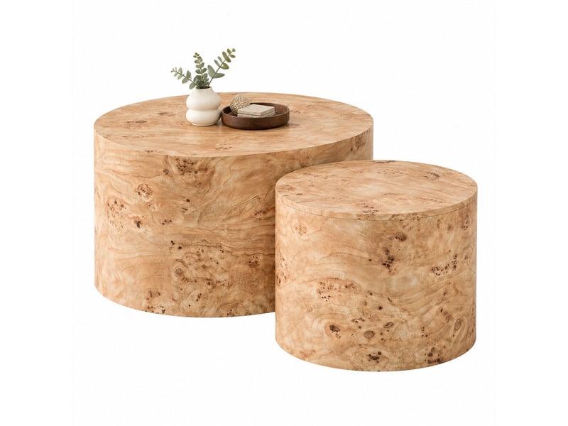 Lot de 2 tables basses rondes ø62,844 cm en mdf avec rangement bois chicfurn  - Conforama A
