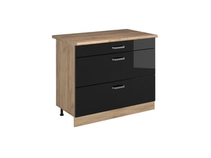 Vicco meuble cuisine, noir haute brillancechêne doré, 100cm plan de travail chêne doré
