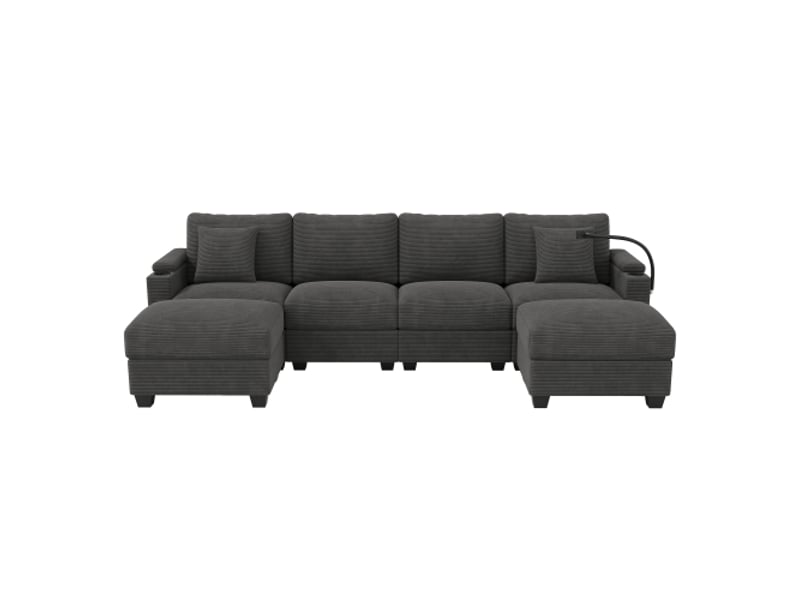  Canapé d'angle gris en u modulable - fonction couchage, ports usb et support smartphone  - Conforama A