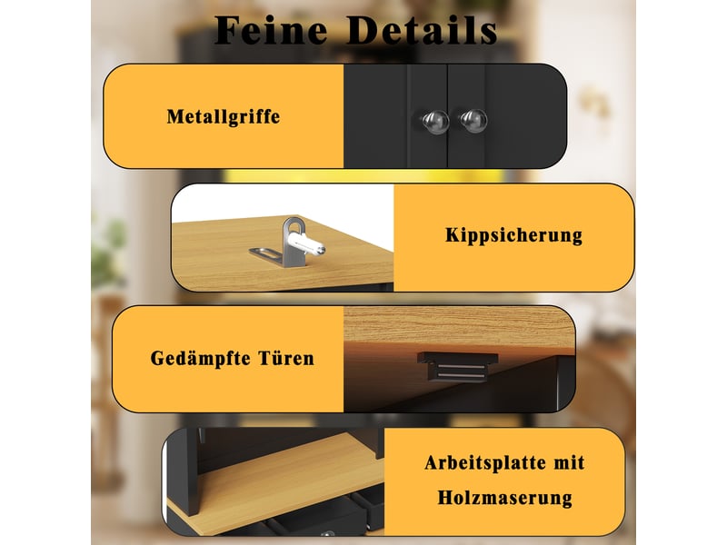  Armoire colonne led rgb 120x40x188 cm avec portes soft close, étagères réglables, paniers amovibles, plateau effet bois, anti-basculement, noir  - Conforama E