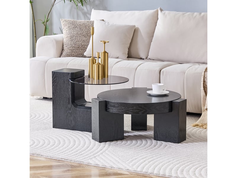  Table basse carré 61×61×30 cm, mdf et verre, noir Fay Lum - Conforama B