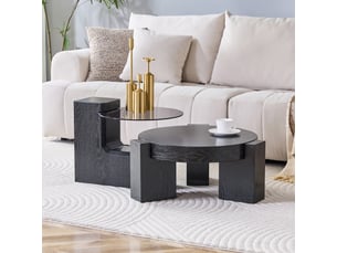 Table basse carré 61×61×30 cm, mdf et verre, noir
