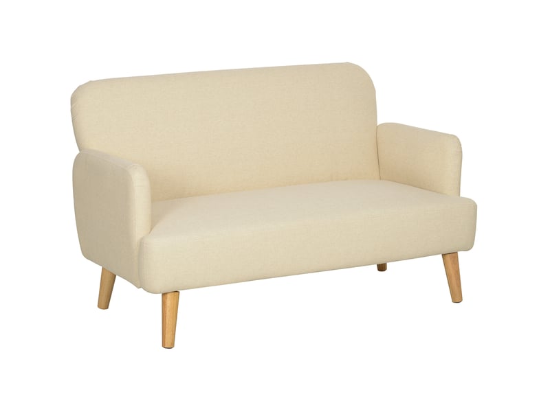  Canapé 2 places 130x74x79 cm avec accoudoirs aspect velours pieds en bois blanc crème  - Conforama A