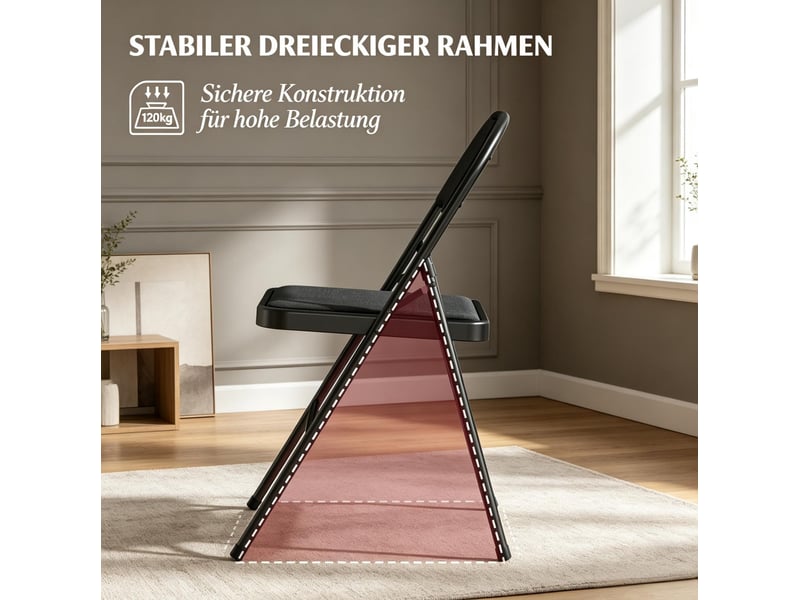  Lot de 6 chaises pliantes  – 45 x 46 x 78 cm – noir – assise rembourrée, structure en acier robuste  - Conforama E