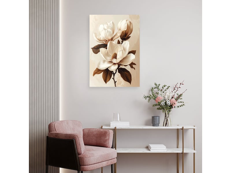  Tableaux, magnolia blanc à feuilles brunes sur fond clair 40x60 1312612425 - Conforama B