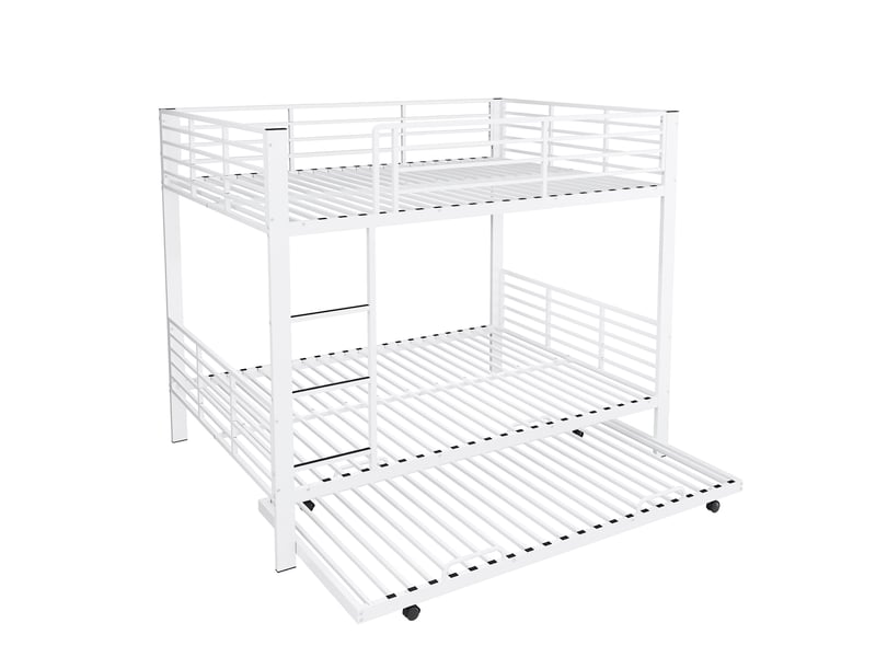  Lit superposé 3 places 140x200 cm avec lit gigogne en métal couleur blanc, sans matelas, design industriel  - Conforama A