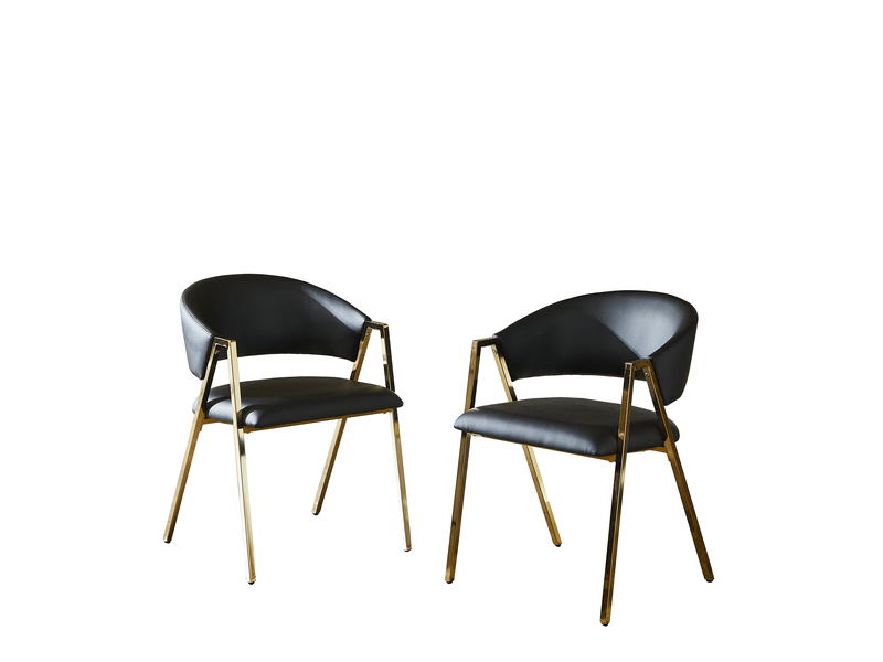  Lot de 2 chaises de salle à manger, chaises en similicuir noir avec pieds dorés, style contemporain pour salon et salle à manger.  - Conforama A