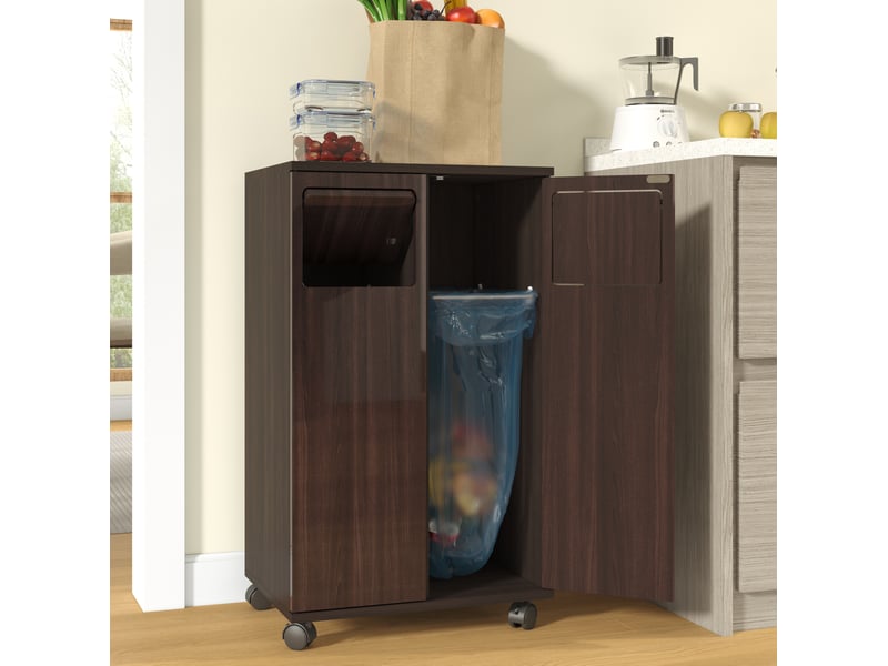 Meuble de tri des déchets 2 compartiments à roulettes 46,7x35x80 cm mdf marron - Conforama B
