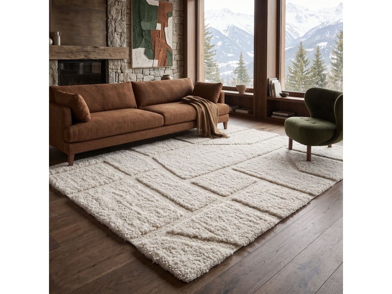  Tapis shaggy doux à relief graphique crème 160x230  - Conforama A