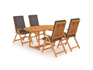 Salon de jardin meuble d'extérieur ensemble de mobilier 5 pièces avec coussins gris bois de teck massif 02_0016382