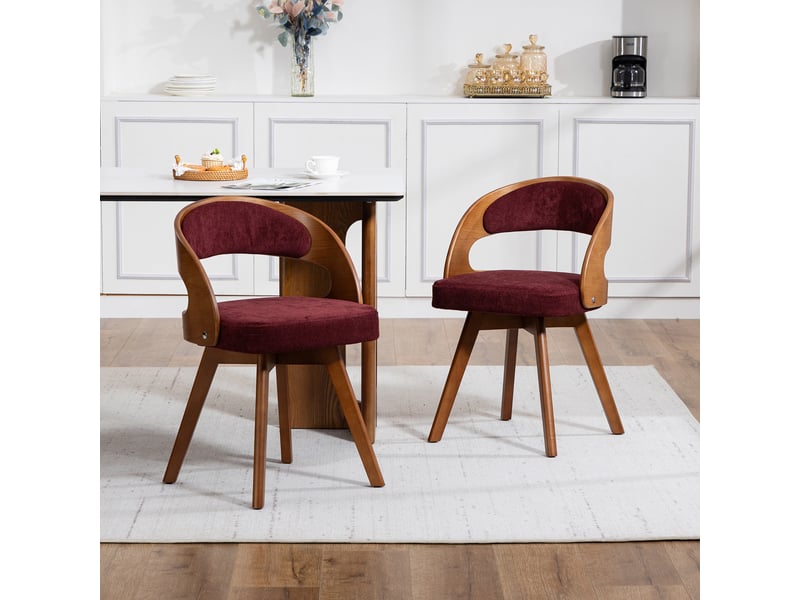 Chaise de salle à manger pivotante lot de 2 avec dossier ergonomique et assise rembourrée en lin rouge vin - Conforama C