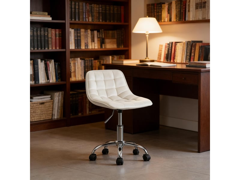  Chaise de bureau pivotante 360° réglable avec roulettes - lpospi - dossier incurvé, velours crème blanc  - Conforama C