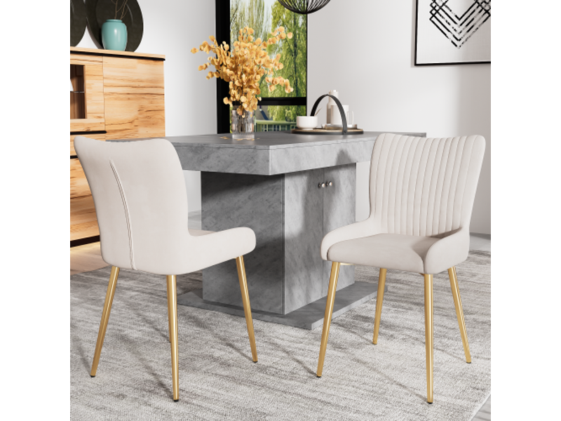  Lot de 4 chaises de salle à manger en velours beige, pieds métal doré  - Conforama D