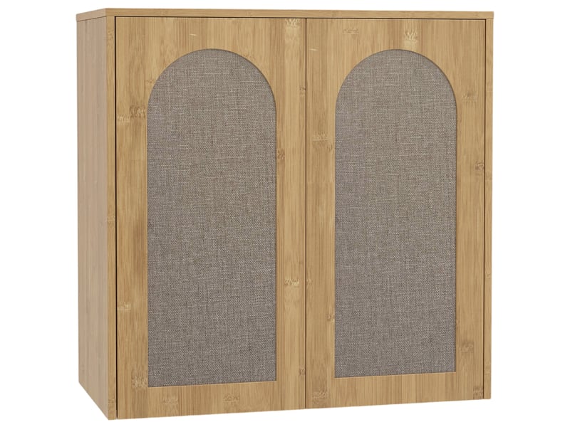 Armoire murale de salle de bain bohème avec 2 portes effet rotin à douce fermeture et étagère réglable, chêne - Conforama B