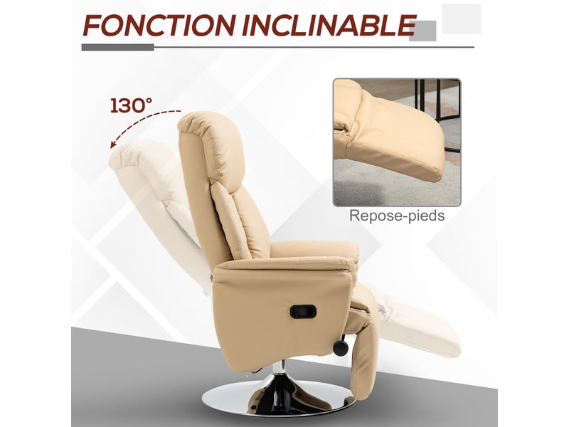  Fauteuil inclinable pivotant en pu beige 78x80x109 cm  - Conforama D