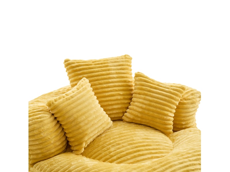  Pouf fauteuil 108x108x52 cm dossier haut 3 coussins velours côtelé jaune moutarde  - Conforama D