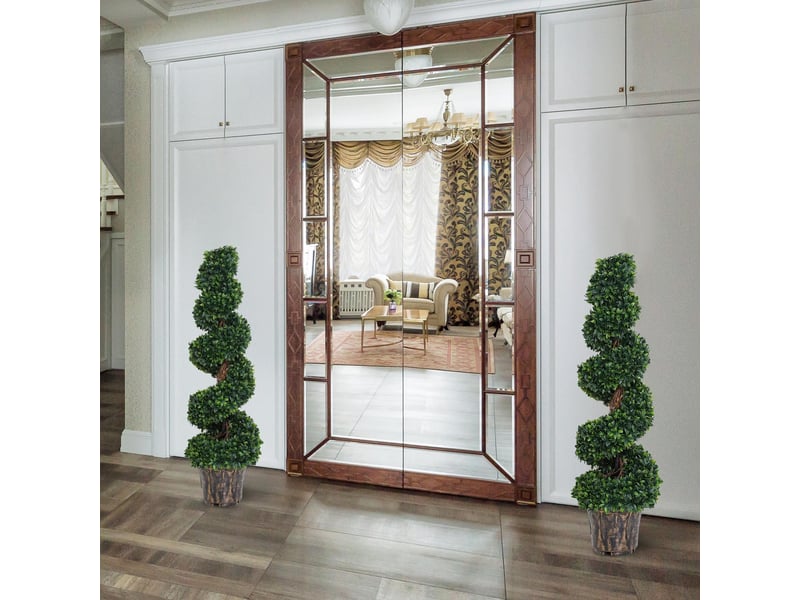  Lot de 2 plantes artificielles en spirale de buis pour l'intérieur et l'extérieur, avec pot, ø32 x 120 cm, vertes  - Conforama D