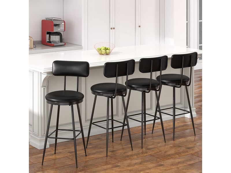  Lot de 4 tabourets de bar - 38x39.7x85.5cm - chaises de bar industrielles vintage en cuir pu - noir  - Conforama B