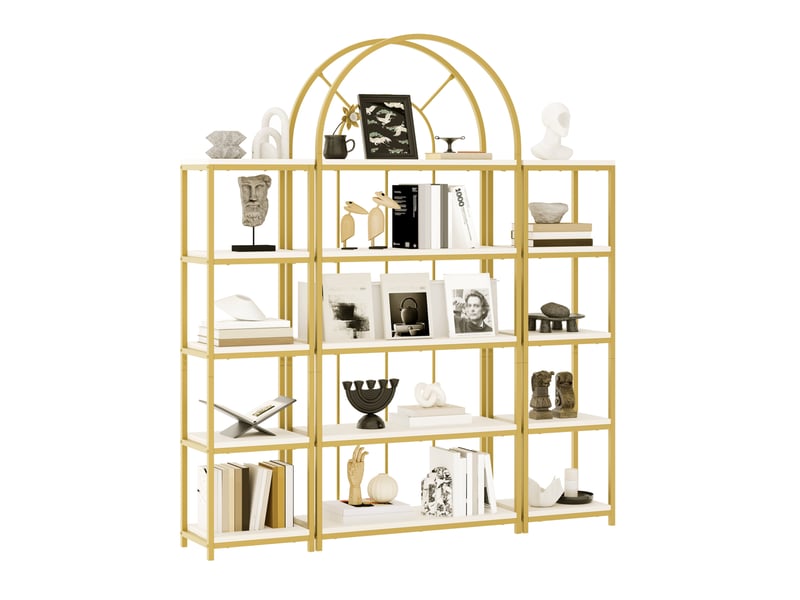  Bibliothèque modulaire 163x30x184 cm, anti-basculement, meuble salon, cuisine et bureau, mdf et métal, doré et blanc  - Conforama A
