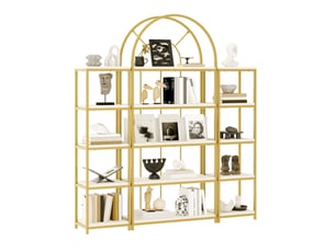 Bibliothèque modulaire 163x30x184 cm, anti-basculement, meuble salon, cuisine et bureau, mdf et métal, doré et blanc