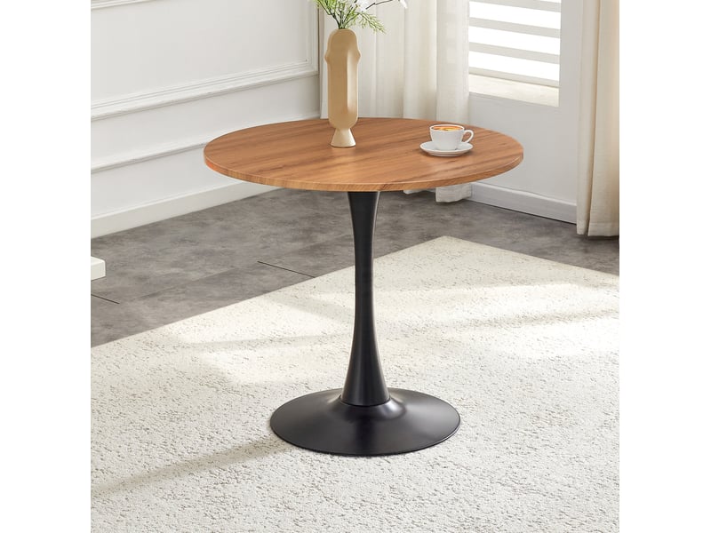 Table de salle à manger ronde en mdf avec pied tulipe en métal, finition bois, pour cuisine et salon, ø 80 cm × h 76 cm - Conforama D