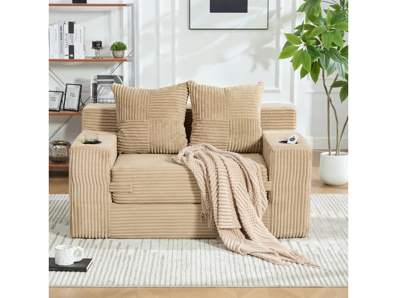  Canapé-lit 2 places modenvie convertible en velours côtelé kaki 151 x 133 cm  - Conforama D