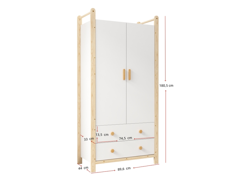  Armoire penderie 2 portes et 2 tiroirs avec tringle blanc et naturel N883P32695859W - Conforama C