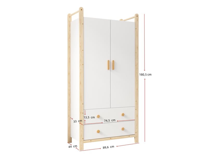  Armoire penderie 2 portes et 2 tiroirs avec tringle blanc et naturel N883P32695859W - Conforama C